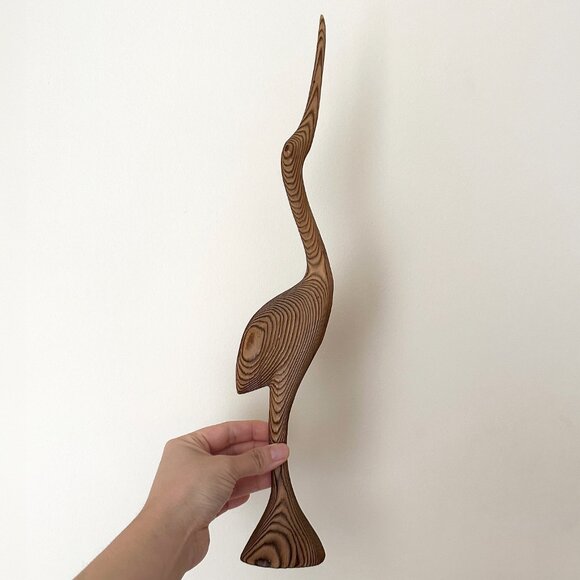 Vintage Gerd Untermann Rare Crane Wood Sculpture MCM Cryptomeria Japanese Sugi - Picture 4 of 5